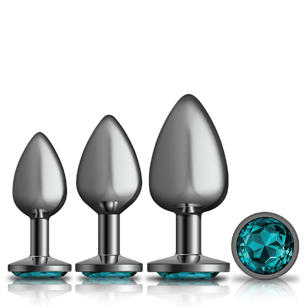 Cheeky Charms - Metal Butt Plug Gunmetal - Round - Teal -  Anal Trainer Kit VB-CC9150