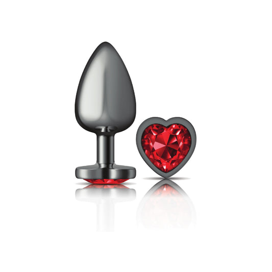 Cheeky Charms-Gunmetal Metal Butt Plug- Heart-Dark Red-Large VB-CC9137