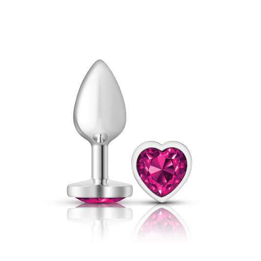 "Cheeky Charms-Silver Metal Butt Plug- Heart-Bright Pink-Small VB-CC9129"