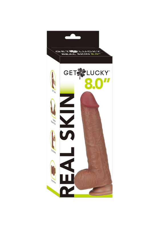 Get Lucky 8 Inch Real Skin Dildo - Light Brown TMN-GL-0664