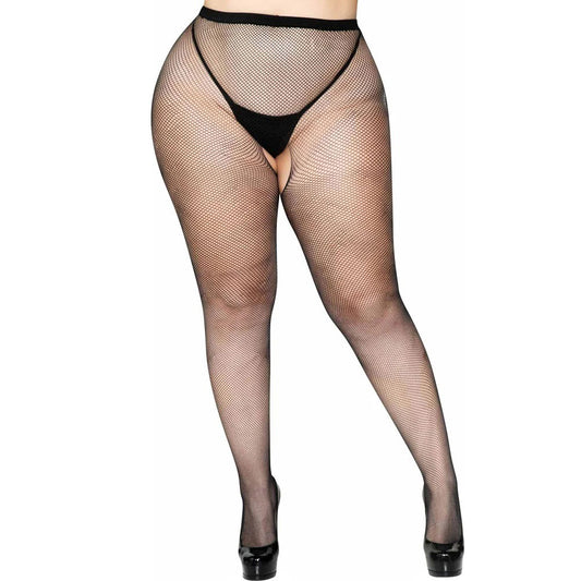 Crotchless Fishnet Pantyhose - Queen Size - Black LA-1404Q