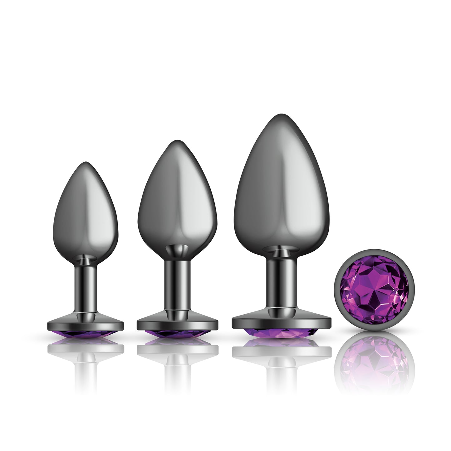 "Cheeky Charms - Metal Butt Plug Gunmetal - Round - Deep Purple - Anal Trainer Kit VB-CC9151"